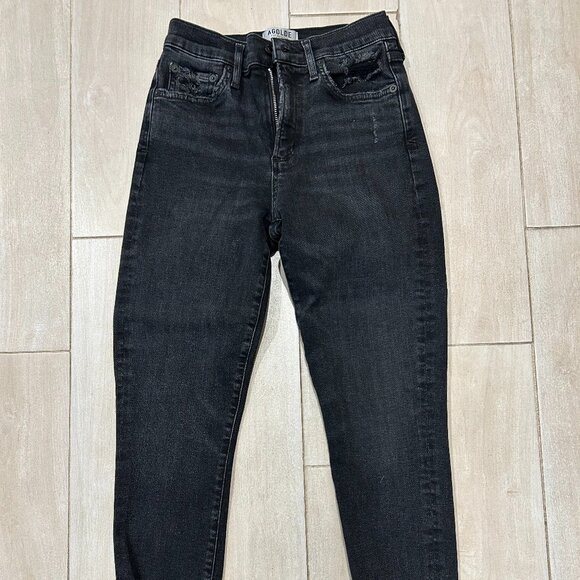 Womens AGOLDE Sophie A018 C-844 Black Distressed Crop Skinny Jeans Chewed Hem 27 - Picture 5 of 13